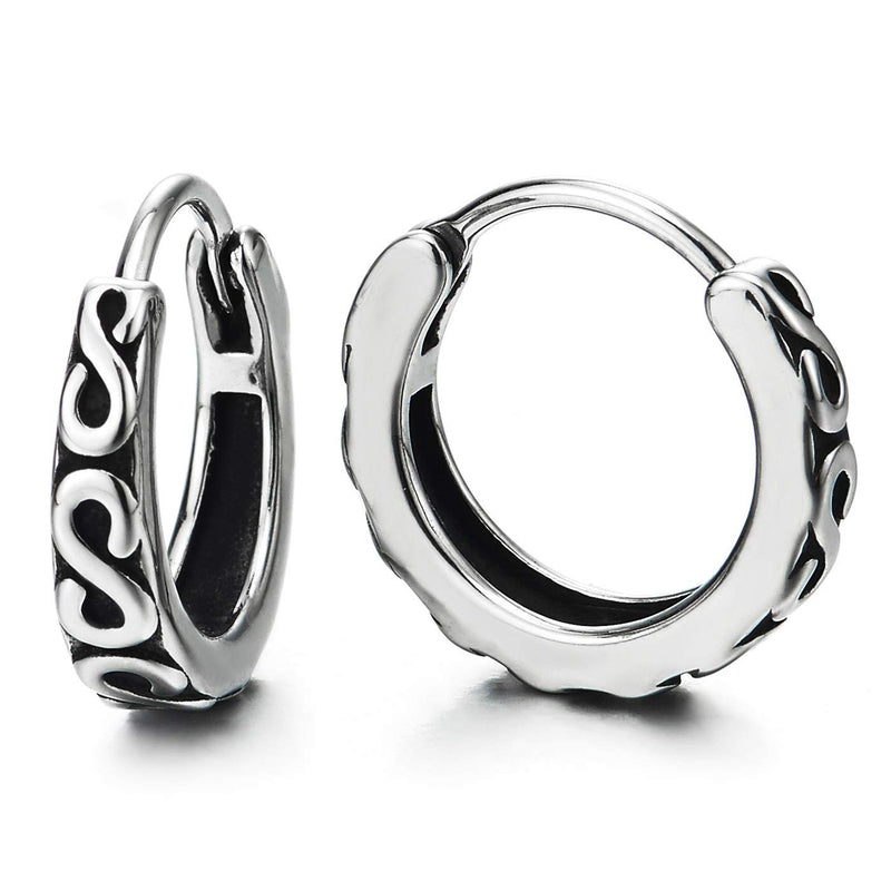 Men Womens Steel Vintage Tribal Huggie Hinged Hoop Earrings with Friendship Infinity S Love Number 8 - COOLSTEELANDBEYOND Jewelry