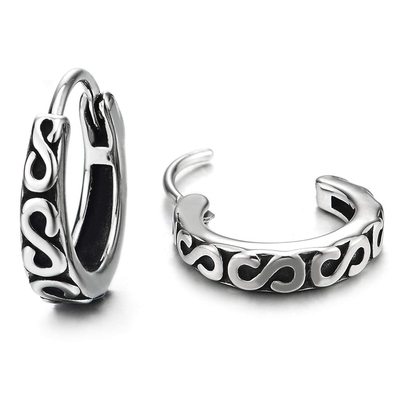 Men Womens Steel Vintage Tribal Huggie Hinged Hoop Earrings with Friendship Infinity S Love Number 8 - COOLSTEELANDBEYOND Jewelry