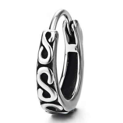 Men Womens Steel Vintage Tribal Huggie Hinged Hoop Earrings with Friendship Infinity S Love Number 8 - COOLSTEELANDBEYOND Jewelry
