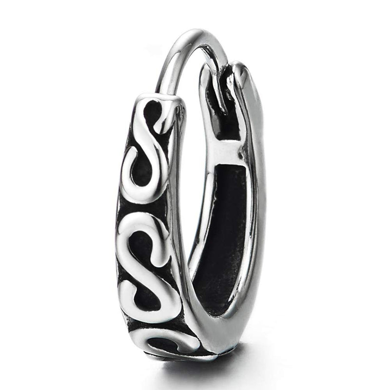 Men Womens Steel Vintage Tribal Huggie Hinged Hoop Earrings with Friendship Infinity S Love Number 8 - COOLSTEELANDBEYOND Jewelry