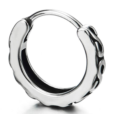 Men Womens Steel Vintage Tribal Huggie Hinged Hoop Earrings with Friendship Infinity S Love Number 8 - COOLSTEELANDBEYOND Jewelry