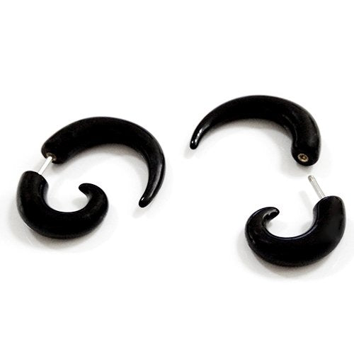 Mens Black Horn Claw Stud Earrings Cheater Fake Ear Plugs Gauges Illusion Tunnel, 2pcs - coolsteelandbeyond