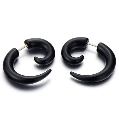 Mens Black Horn Claw Stud Earrings Cheater Fake Ear Plugs Gauges Illusion Tunnel, 2pcs - coolsteelandbeyond