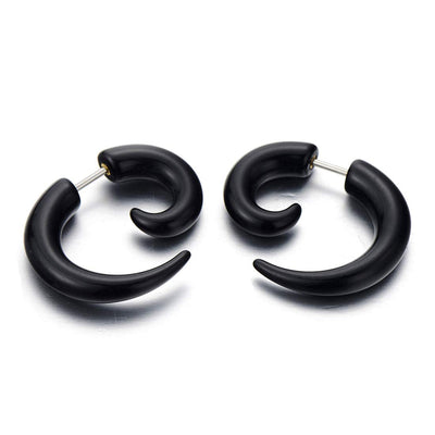 Mens Black Horn Claw Stud Earrings Cheater Fake Ear Plugs Gauges Illusion Tunnel, 2pcs - coolsteelandbeyond