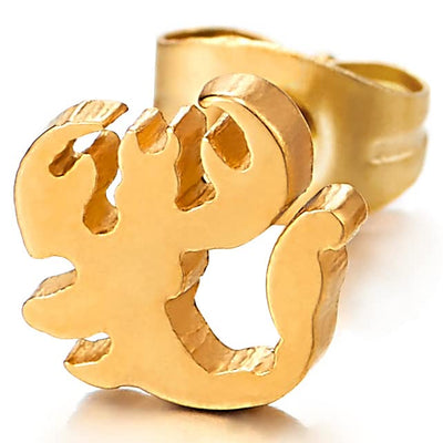 Mens Gold Color Scorpion King Stud Earrings in Stainless Steel Biker Punk Rock, 2 pcs - COOLSTEELANDBEYOND Jewelry