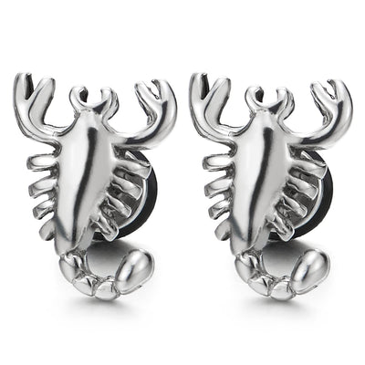 Mens Scorpion King Stud Earrings in Stainless Steel Gothic Biker Punk Rock, Screw Back, 2 pcs - COOLSTEELANDBEYOND Jewelry