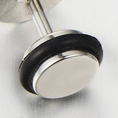 Mens Screw Stud Earrings Stainless Steel Cheater Fake Ear Plugs with Black Sand Glitter, 2pcs - coolsteelandbeyond