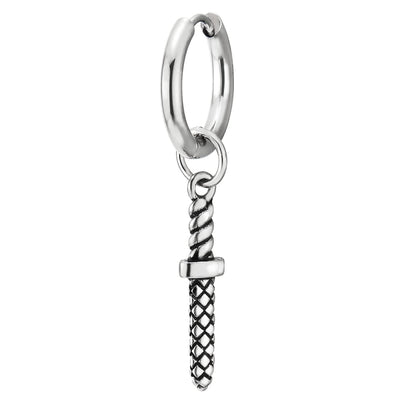 Mens Stainless Steel Circle Huggie Hinged Hoop Earrings with Sword - COOLSTEELANDBEYOND Jewelry