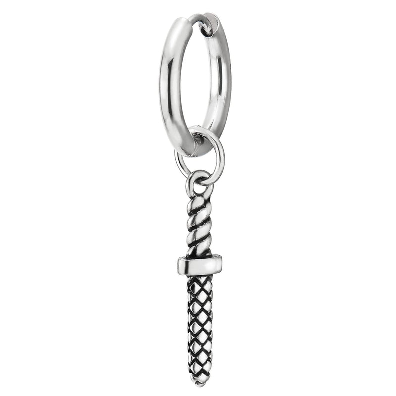 Mens Stainless Steel Circle Huggie Hinged Hoop Earrings with Sword - COOLSTEELANDBEYOND Jewelry