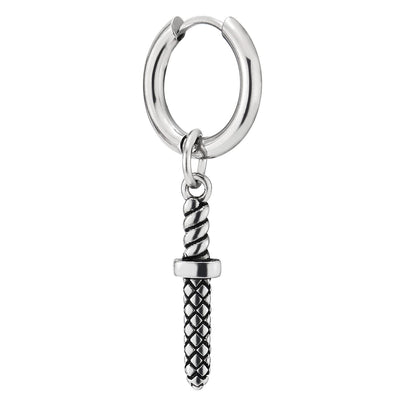 Mens Stainless Steel Circle Huggie Hinged Hoop Earrings with Sword - COOLSTEELANDBEYOND Jewelry