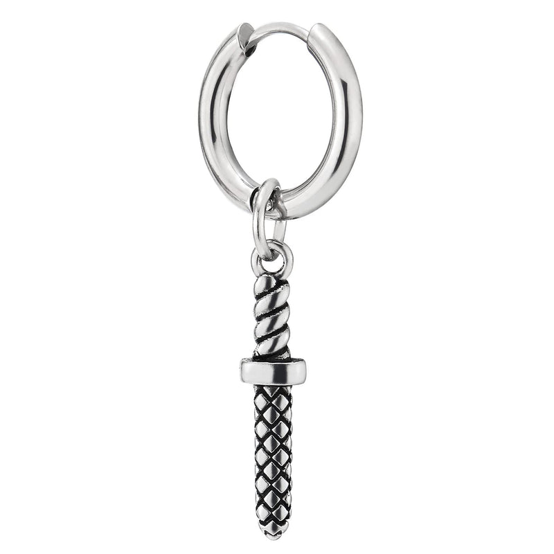 Mens Stainless Steel Circle Huggie Hinged Hoop Earrings with Sword - COOLSTEELANDBEYOND Jewelry