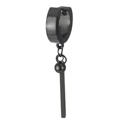 Mens Women Black Stainless Steel Huggie Hinged Hoop Earrings with Stick Bar and Beads 2 pcs - COOLSTEELANDBEYOND Jewelry