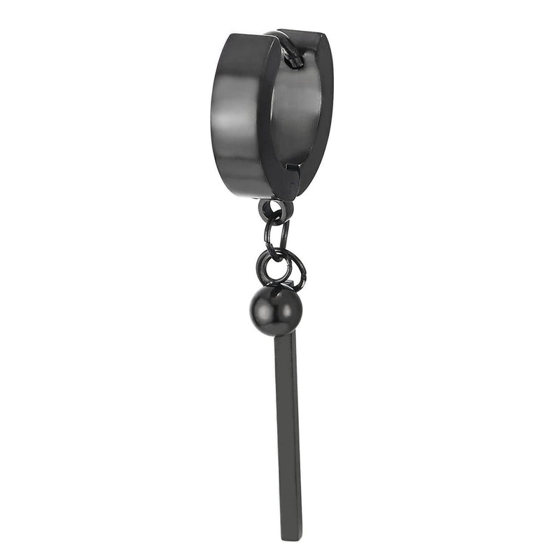 Mens Women Black Stainless Steel Huggie Hinged Hoop Earrings with Stick Bar and Beads 2 pcs - COOLSTEELANDBEYOND Jewelry
