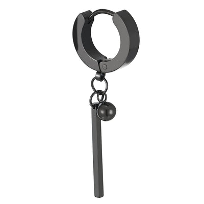 Mens Women Black Stainless Steel Huggie Hinged Hoop Earrings with Stick Bar and Beads 2 pcs - COOLSTEELANDBEYOND Jewelry