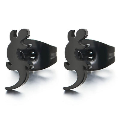 Mens Women Flat Black Lizard Stud Earrings in Stainless Steel, 2 pcs, Biker Punk Rock - COOLSTEELANDBEYOND Jewelry