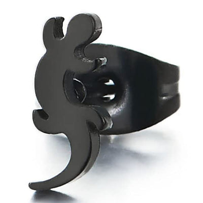 Mens Women Flat Black Lizard Stud Earrings in Stainless Steel, 2 pcs, Biker Punk Rock - COOLSTEELANDBEYOND Jewelry