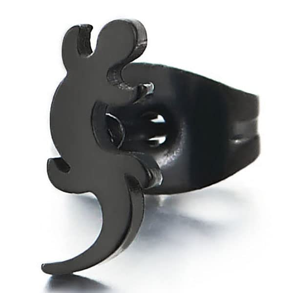 Mens Women Flat Black Lizard Stud Earrings in Stainless Steel, 2 pcs, Biker Punk Rock - COOLSTEELANDBEYOND Jewelry