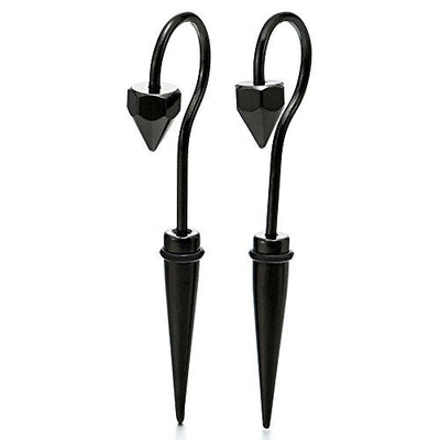 Mens Women Long Dangle Black Horn Claw Stud Earrings Stainless Steel, Screw Back, 2pcs - coolsteelandbeyond