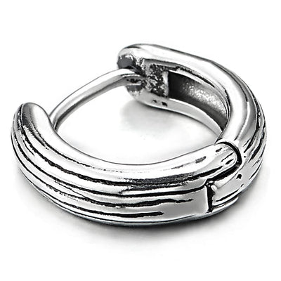 Mens Women Retro Style Stainless Steel Grooved Huggie Hinged Hoop Earrings 2 pcs - COOLSTEELANDBEYOND Jewelry