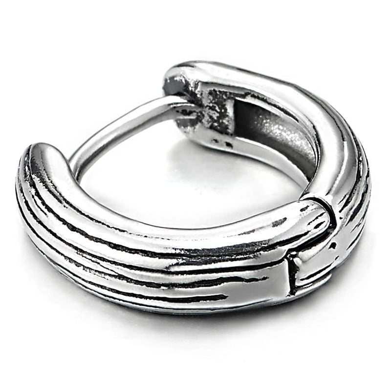 Mens Women Retro Style Stainless Steel Grooved Huggie Hinged Hoop Earrings 2 pcs - COOLSTEELANDBEYOND Jewelry