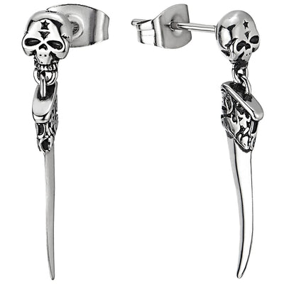 Mens Women Skull and Dangling Eagle Claw Spike Stud Earrings in Stainless Steel, 2 pcs - COOLSTEELANDBEYOND Jewelry