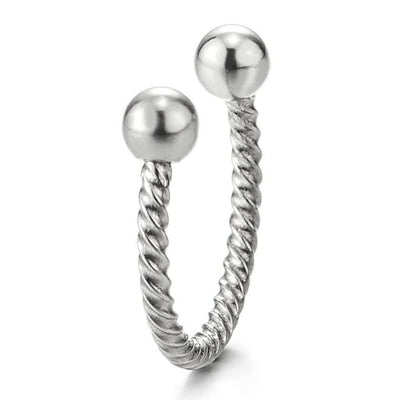 Mens Women Stainless Steel Beads Wrench Half Huggie Hinged Hoop Earrings Screw Back 2 pcs - COOLSTEELANDBEYOND Jewelry