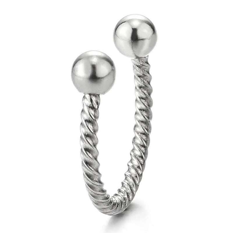 Mens Women Stainless Steel Beads Wrench Half Huggie Hinged Hoop Earrings Screw Back 2 pcs - COOLSTEELANDBEYOND Jewelry