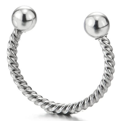 Mens Women Stainless Steel Beads Wrench Half Huggie Hinged Hoop Earrings Screw Back 2 pcs - COOLSTEELANDBEYOND Jewelry