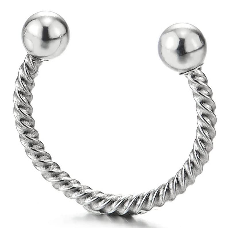 Mens Women Stainless Steel Beads Wrench Half Huggie Hinged Hoop Earrings Screw Back 2 pcs - COOLSTEELANDBEYOND Jewelry