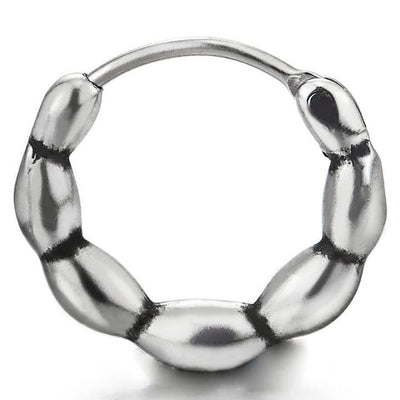Mens Women Stainless Steel Circle Oval Rice Beads Huggie Hinged Hoop Earrings 2 pcs - COOLSTEELANDBEYOND Jewelry
