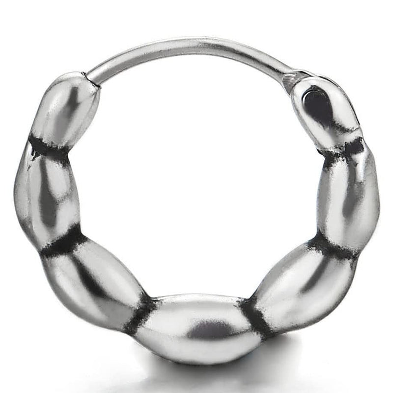 Mens Women Stainless Steel Circle Oval Rice Beads Huggie Hinged Hoop Earrings 2 pcs - COOLSTEELANDBEYOND Jewelry