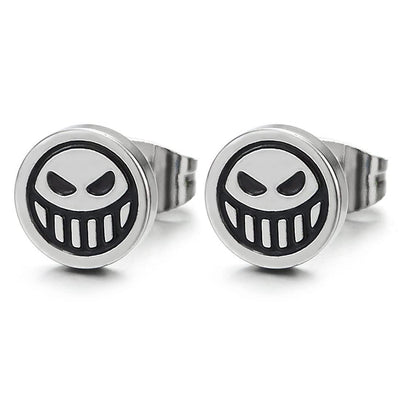 Mens Women Stainless Steel Cute Monster Alien Stud Earrings with Black Enamel 2 pcs - COOLSTEELANDBEYOND Jewelry