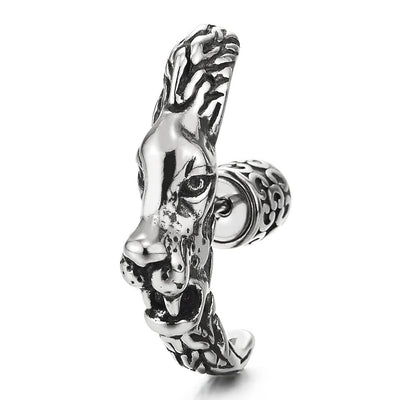 Mens Women Stainless Steel Half Hoop Lion Crescent Moon Stud Earrings 2 pcs - COOLSTEELANDBEYOND Jewelry