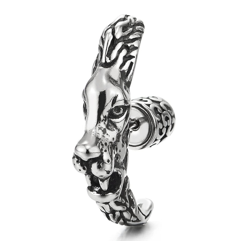 Mens Women Stainless Steel Half Hoop Lion Crescent Moon Stud Earrings 2 pcs - COOLSTEELANDBEYOND Jewelry