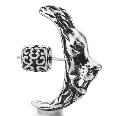 Mens Women Stainless Steel Half Hoop Lion Crescent Moon Stud Earrings 2 pcs - COOLSTEELANDBEYOND Jewelry