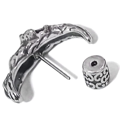 Mens Women Stainless Steel Half Hoop Lion Crescent Moon Stud Earrings 2 pcs - COOLSTEELANDBEYOND Jewelry