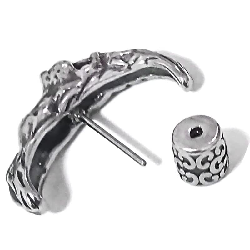 Mens Women Stainless Steel Half Hoop Lion Crescent Moon Stud Earrings 2 pcs - COOLSTEELANDBEYOND Jewelry