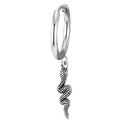 Mens Women Stainless Steel Huggie Hinged Hoop Earrings with Dotted Snake 2 pcs - COOLSTEELANDBEYOND Jewelry