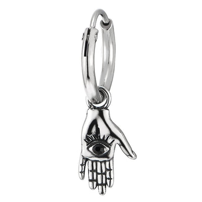Mens Women Stainless Steel Huggie Hinged Hoop Earrings with Hamsa Hand of Fatima 2 pcs - COOLSTEELANDBEYOND Jewelry