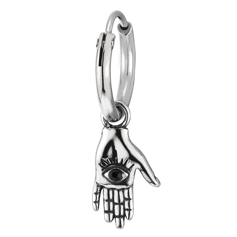 Mens Women Stainless Steel Huggie Hinged Hoop Earrings with Hamsa Hand of Fatima 2 pcs - COOLSTEELANDBEYOND Jewelry
