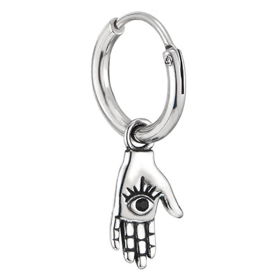 Mens Women Stainless Steel Huggie Hinged Hoop Earrings with Hamsa Hand of Fatima 2 pcs - COOLSTEELANDBEYOND Jewelry