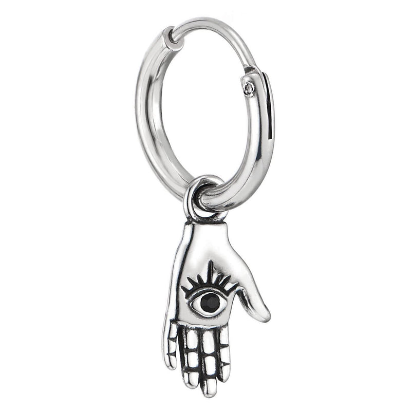 Mens Women Stainless Steel Huggie Hinged Hoop Earrings with Hamsa Hand of Fatima 2 pcs - COOLSTEELANDBEYOND Jewelry