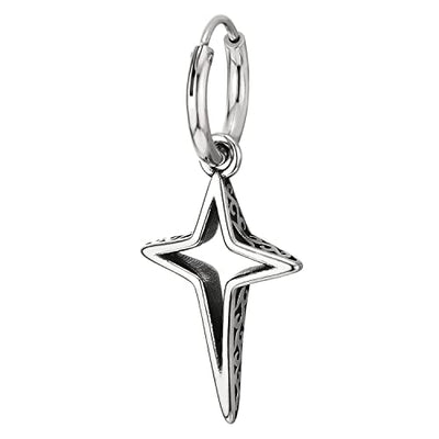 Mens Women Stainless Steel Huggie Hinged Hoop Earrings with Hollow Four Pointed star 2 pcs - COOLSTEELANDBEYOND Jewelry