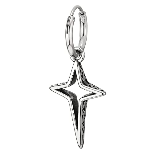 Mens Women Stainless Steel Huggie Hinged Hoop Earrings with Hollow Four Pointed star 2 pcs - COOLSTEELANDBEYOND Jewelry