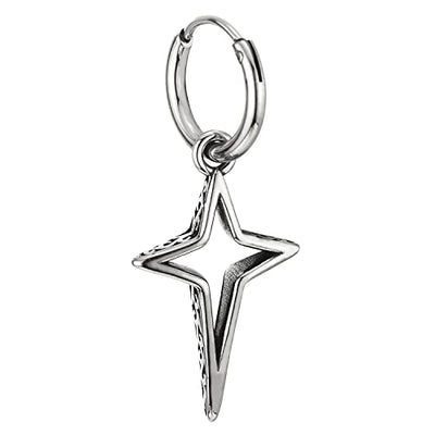 Mens Women Stainless Steel Huggie Hinged Hoop Earrings with Hollow Four Pointed star 2 pcs - COOLSTEELANDBEYOND Jewelry