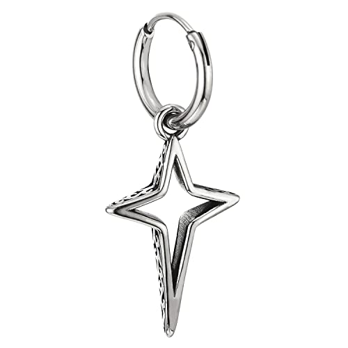 Mens Women Stainless Steel Huggie Hinged Hoop Earrings with Hollow Four Pointed star 2 pcs - COOLSTEELANDBEYOND Jewelry