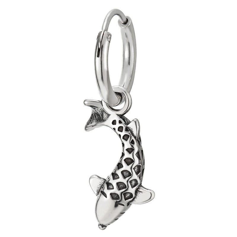 Mens Women Stainless Steel Huggie Hinged Hoop Earrings with Koi Fish, 2 pcs - COOLSTEELANDBEYOND Jewelry