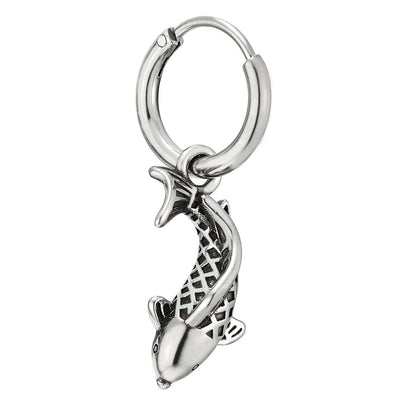 Mens Women Stainless Steel Huggie Hinged Hoop Earrings with Koi Fish, 2 pcs - COOLSTEELANDBEYOND Jewelry