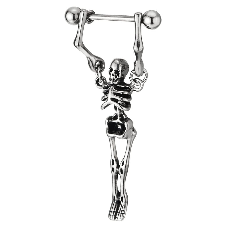 Mens Women Stainless Steel Long Stud Earrings with Dangling Skeleton Screw Back 2 pcs - COOLSTEELANDBEYOND Jewelry