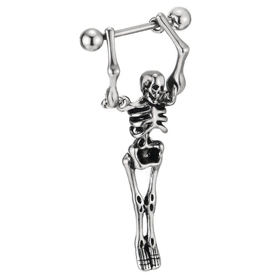 Mens Women Stainless Steel Long Stud Earrings with Dangling Skeleton Screw Back 2 pcs - COOLSTEELANDBEYOND Jewelry